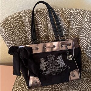 Juicy Couture Daydreamer Black Bronze Velour Tote Shoulder Bag